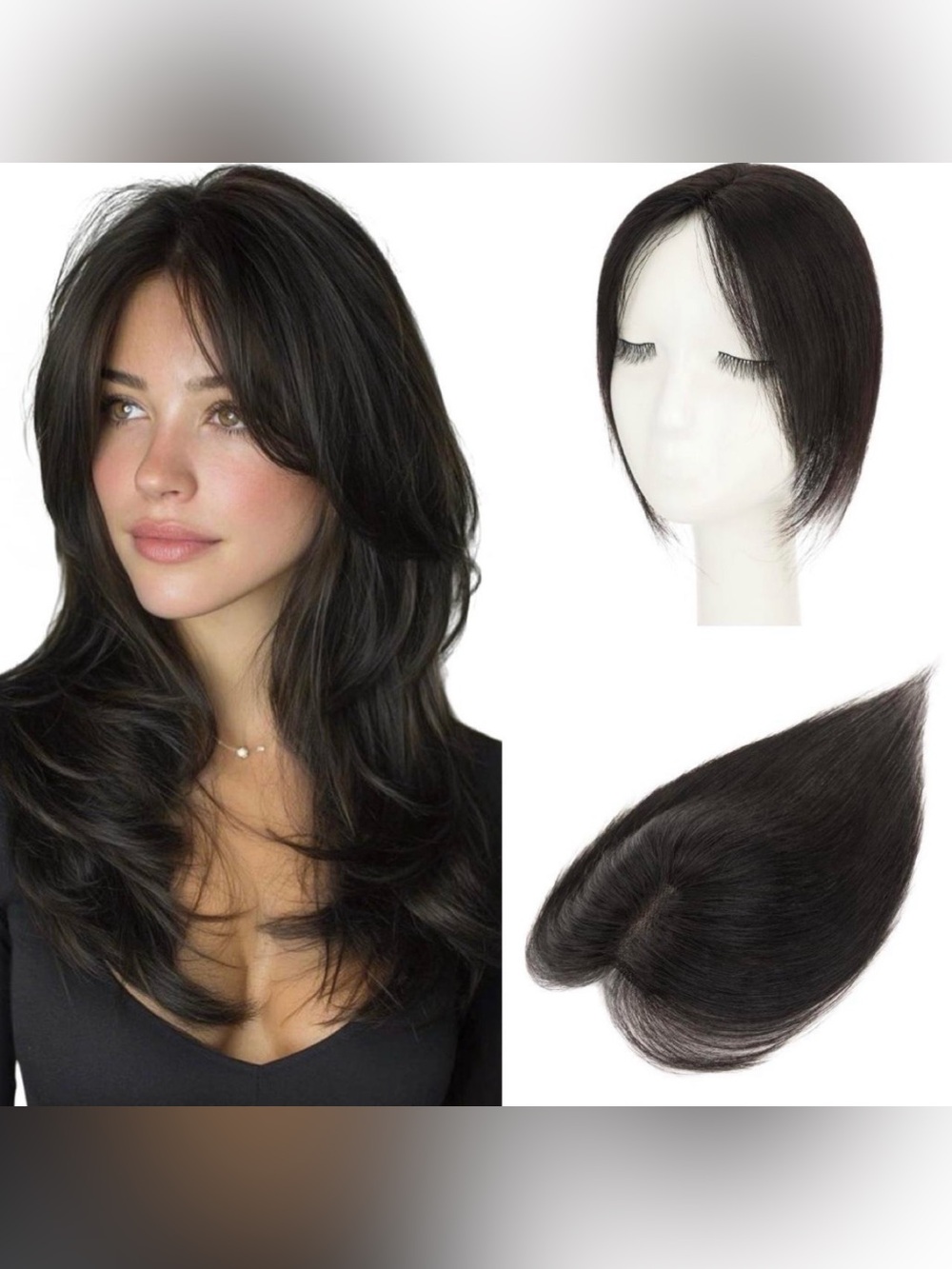 Tess 100% real human hair toppers 10” Side Bangs Clip in natural black